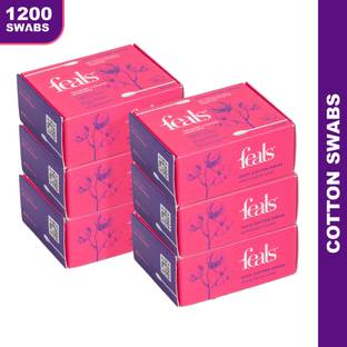 FEALS Premium Cotton Ear Buds/Swabs with Paper Stem (200/400 Q Tips/Box) (Pack of 6)