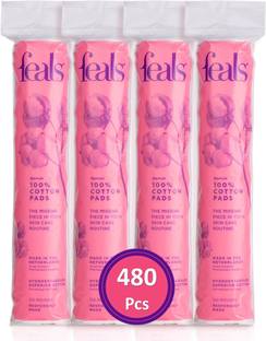 FEALS Cotton Pads for Face/Eyes, Makeup Remover Wipes (120 Rounds/Pouch) (Pack of 4)