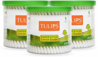 Tulips Cotton Ear Buds {Pack of 3} with White PAPER Stick 200 Sticks in a Jar