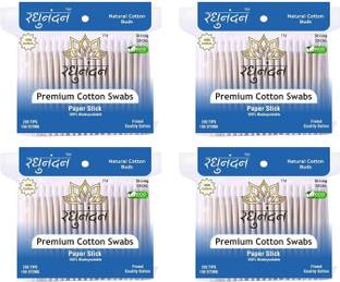 Raghunandan Premium 100% Cotton Ear Buds/Swabs with Paper Stick (Pack Of 4) Eco-Friendly