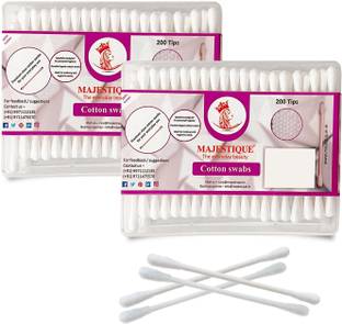 MAJESTIQUE Paper Cotton Swabs Sticks Flat Box Soft Gentle on Face, Ear Cleaning - Pack of 2