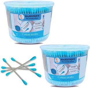 MAJESTIQUE Cotton Swabs 500 Count Double Round Thick Tips, Organic Strong Wooden-Pack of 2