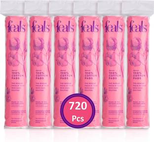 FEALS Cotton Pads for Face/Eyes, Makeup Remover Wipes (120 Rounds/Pouch) (Pack of 6)