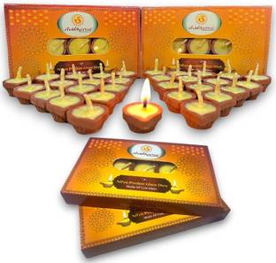Shubhkarma Nitya Pujan Clay Ghee Diya(Set of 30),Mitti Diya with Cow Ghee,Burning 30min Cotton Wick