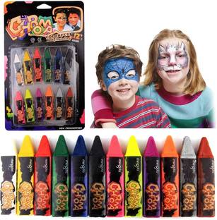 Pehrovin Face and Body Paint Crayons (Pack of 12) , Easy to Use & Washable Crayons