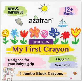 Azafran Home My First Crayon - Unicorn - 4 Jumbo Washable Block Crayons for Kids 12+ Month
