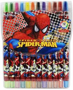 AMB Spiderman Theme Colorful Twistable Rolling Crayons Pen for Kids (Set of 12) Super fine nib pen Nib Sketch Pen