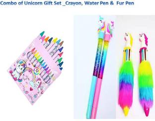 topgifties Unicorn Gift Combo Set _ Crayons Colors , Water Pen& Unicorn Fur Pen For kids