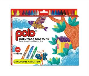 polo colours Polo Bold Wax Crayons Set - 24+2 Shades with Glitter