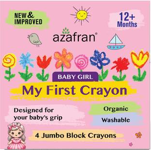 Azafran Home My First Crayon - Baby Girl - 4 Jumbo Washable Block Crayons for Kids 12+ Month