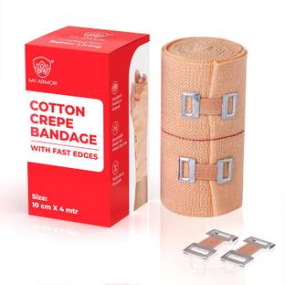 MY ARMOR Premium Cotton Crepe Bandage - Roll Sports Wrist Wrap Straps, Elastic Compression (4m x 10cm) Crepe Bandage
