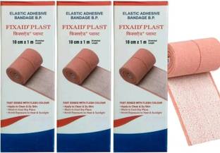 FIXAID Elastic Adhesive Bandage B.P. 10cm*1m (Stretched) | Adhesive Bandage Pack of - 3 Crepe Bandage