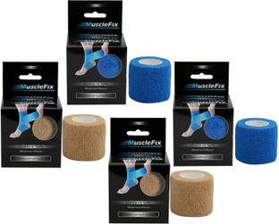 MuscleFix Cohesive Crepe Bandage, Self Adhesive Tape (5 cm X 4.5 m Pack of 4) Beige & Blue Crepe Bandage