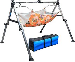 Schola Schola Foldable Portable Square Steel Cradle Ghodiyu for Baby with Hammock Palna