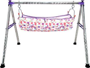 Aamivi CR112 Purple Round Twisted Foldable Stainless Steel Baby Cradle with Hammock