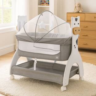 MeeMee Manual Swing Cradle for Baby with Mosquito Net & Mattress Pad and Wheel Lock