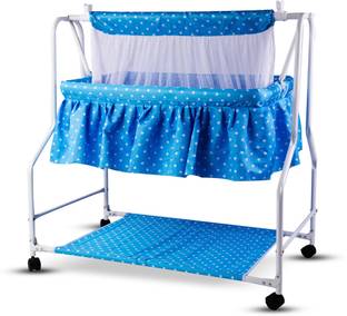 BUMTUM Baby Cradle with Swing & Mosquito Net, Foldable Cradle With Storage Mat For Baby