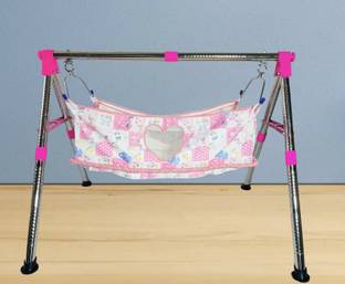 A to Z Hub Stainless Steel Baby Cradle/ghodiyu With Flat Hammock With Mosquito Net