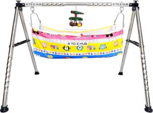 A to Z Hub Baby Swing Cradle:Folding Jhula/Ghodiyu/with Free Cotton Hammock And Wooden Toy