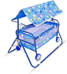 Rudra creations Foldable Baby Cradle with Mosquito Net & Wheels, Baby Swing Crib Bassinet