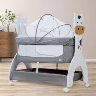 MeeMee Manual Swing Cradle for Baby with Mosquito Net & Mattress Pad and Wheel Lock