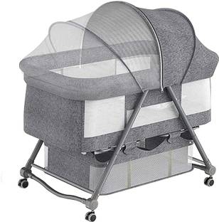HOUSE OF QUIRK Cradle Crib Baby Rack, Foldable Newborn 0 Months and up,(93 x 55 x 77 cm, Grey)