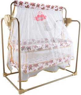 mama luv mee Premium Quality Golden Baby Cradle with Swing | Mosquito Net | Baby Palna