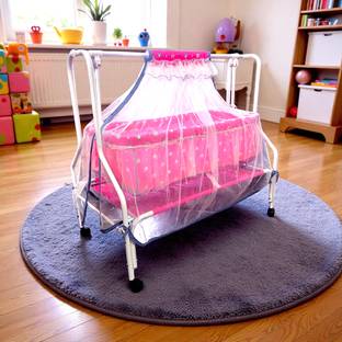 KIDDERY MAIA Premium Cradle for Infant with Mosquito Net & 4 Wheels Lock 0-8 Months Age