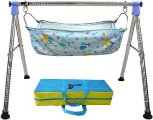 A to Z Hub Baby Cradle N Swing Ghodiyu with Indian Style Hammock Having Mosquito Net for New Born Infants,Blue