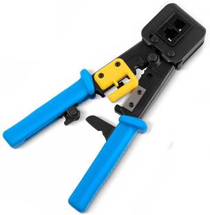 meshiv mantra RJ45 Crimp Tool Pass Through Cat5 Cat5e Cat6 Crimping Tool for RJ45/RJ12 Regular and End-Pass-Through (Blue) Manual Crimper