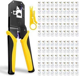 Sadow Rj45 Cable Modular Crimping Tool for RJ45 RJ11 CAT5e/Cat6 lan Tools Modular Plug Crimping WIth 100 RJ45 Connectors Manual Crimper