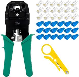 coolcold Crimping Tool | Rj45 Rj11 Crimping Tool Kit, Ethernet Crimp Tool, 30 CAT5 CAT5e Connectors, 30 Boot Covers, 1 Network Cable Cutter, Combo Set (Multicolor) Manual Crimper