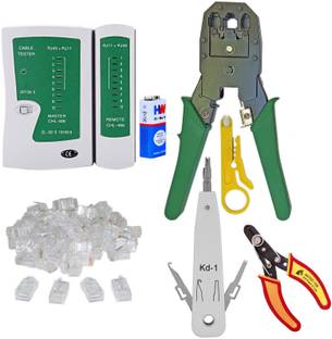 DUMDAAR 3in1 Modular Crimping tool Krone kd 1 tool Lan Cable Tester Wire cutter 9V Battery and 100 Pcs Rj45 Connectors (Pack of 6) Manual Crimper