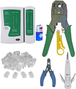 Inditrust new Rj45 Crimping tool 50pc connector Kd1 wire cutter Battery & Cable tester set (Pack of 6) Manual Crimper