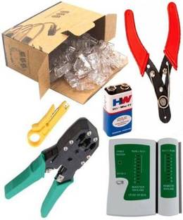 A1 SQUARE PROFESSIONAL SET OF CRIMPER TOOL, 9V BATTERY, CUTTER, LAN TESTER, 50 P OF RJ45 CONNECTOR CRIMPER TOOL Manual Crimper