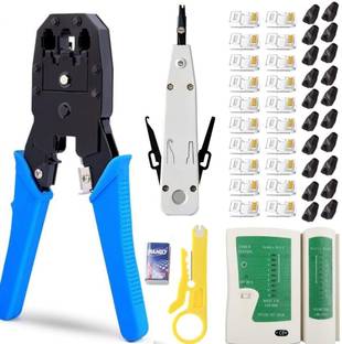 coolcold Crimp crimping tool kit set 6 in 1 Crimp CrimpingTool with 20pcs RJ45 Connectors Cat5, Cat5e, 20pcs RJ45 bootcover Manual Crimper