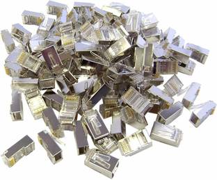 EXPERTRONICS RJ45 Connector Cat5E, Cat6, Shielded 8P8C Ethernet LAN Plug - 50 Pcs RJ45 Shielded connector Manual Crimper