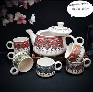 agarwals enterprises Pack of 7 Ceramic RAJSTHANI ART DESIHN KETTLE WITH CUP SET
