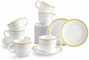 MDNSHO Pack of 12 Opalware Opalware Glass Morrocon pinkTea Cup With Saucers (6 Cup, 6 Saucer) - 160 Ml
