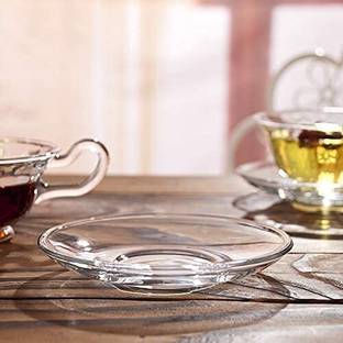 Coozico Pack of 2 Glass Clear Glass Saucer Set of 6 Only Saucers Without Cup for Serving