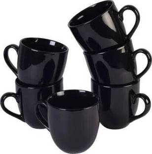 Sai shine craft Pack of 6 Ceramic, Bone China KTCeSTORE Pack of 6 Ceramic Tea/Coffee Cups 130 Ml (Black)