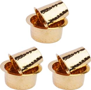 THANGAM Pack of 3 Brass Hammered Design Brass Coffee Cup Dabara Tumbler for Serving Filter Coffee/Tea