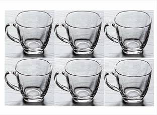 STORKLER Glass Glass Transparent Oval Shape Square Crystal Clear Toughened Glass Tea Cup with Convenient Solid Handle Cups, Glass Set for Tea, Coffee, Beer, Hot/Cold Drinks (Set Of 6)