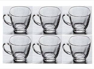 मूजिको Transparent Glass Tea & Coffee Cups - 6 Pieces, Clear/Pack of 6 Glass New Designer Tea Cup (White) काँच
