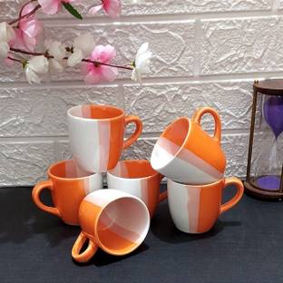 AAV WORLD Pack of 6 Ceramic ORNAGE TRIPLE SHED IN U TONE CUP (6 CUPS SET)