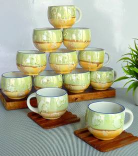 Clay heaven Pack of 12 Ceramic Dual-tone Color Pari shape Tea cup set
