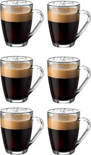JIGSHTIAL Pack of 6 Glass Crystal Clear Glass Solid Handle Set for Tea