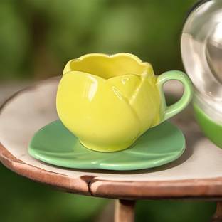 the crockery studio Pack of 1 Ceramic Elegant Tulip Ceramic Mug with Saucer – Coffee & Tea Set for Home & Office