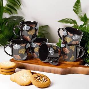 PNP Pack of 6 Ceramic Tulip Black Ceramic Cup Set/175Ml Each