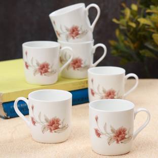 CLAY CRAFT Pack of 6 Ceramic Printed Glossy Finished, Microwave Safe Tea Cups